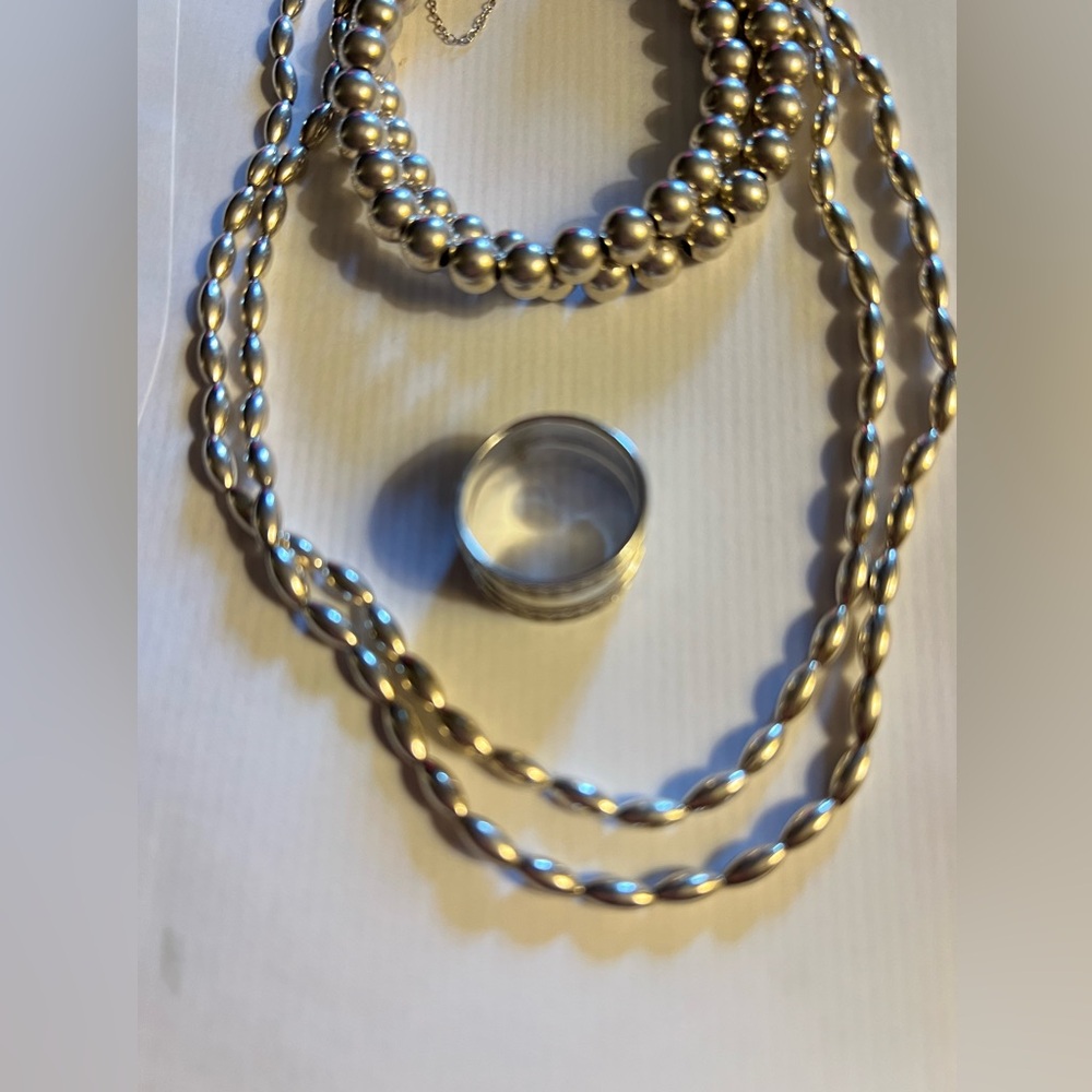 Sterling Silver Necklace Double Bracelet And Ring 925